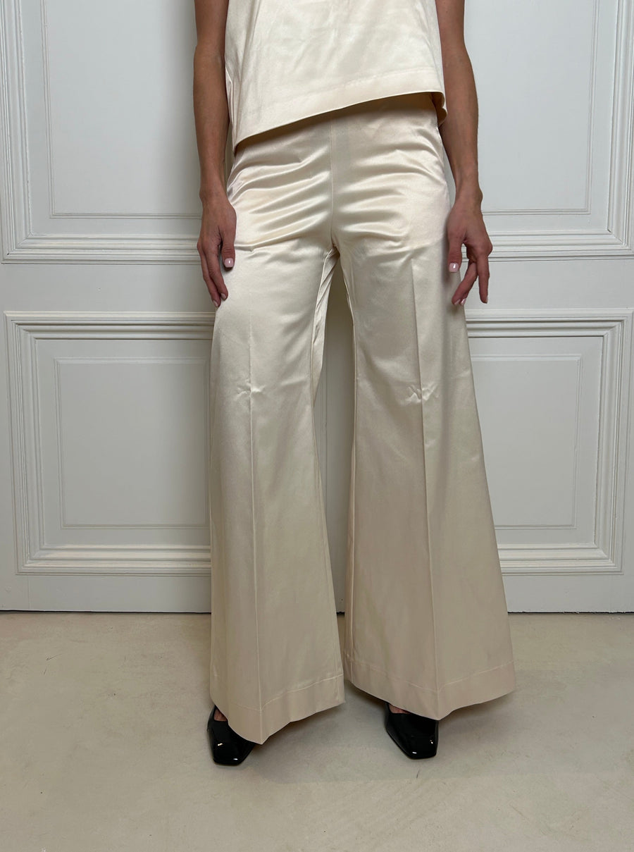 Shiny Cotton Wide Flared Trousers