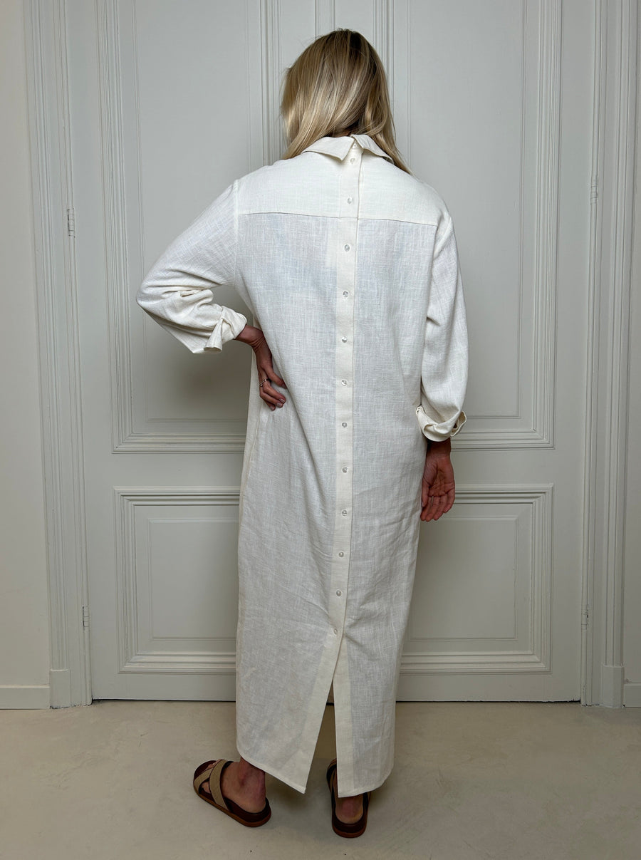 Long Linen Shirt Dress with Button Details