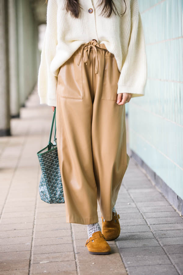 Vegan Leather Cropped Wide Pants